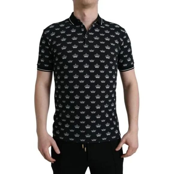 Dolce & Gabbana Black and White Crown Polo Shirt Size 52 - Picture 1 of 9